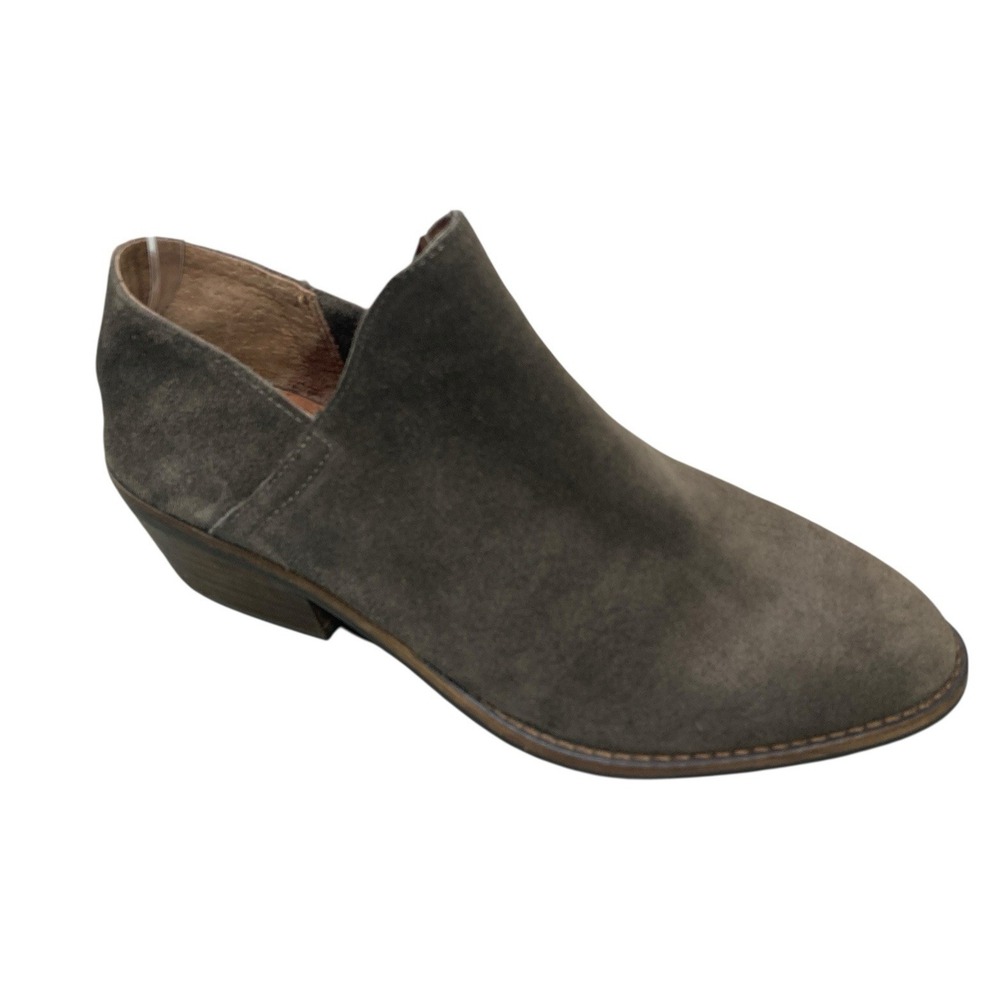 Lucky‎ Brand Suede Heel Ankle Boot Dark Gray Size 7.5 M Womans Slip on